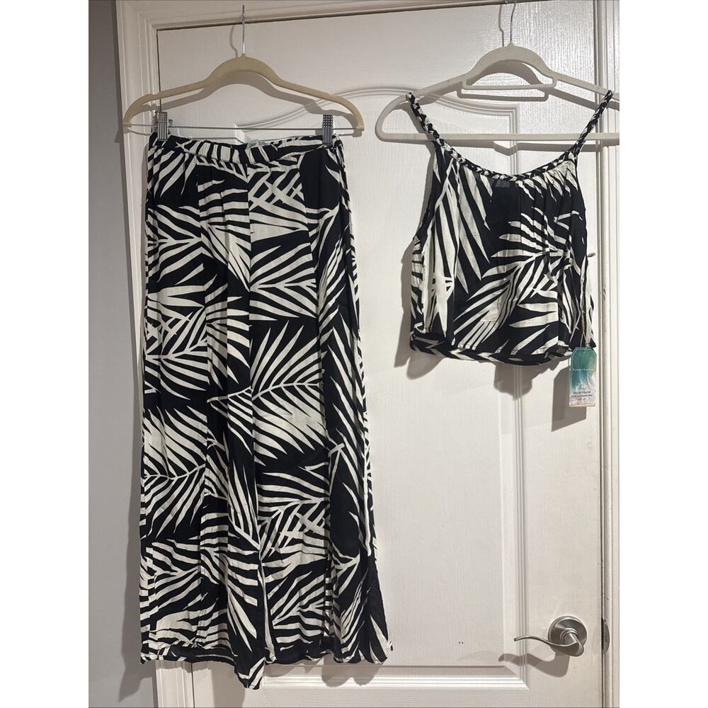 True Destinations Women’s Palm Tree Cover-Up Pants With Matching Tank Top XS